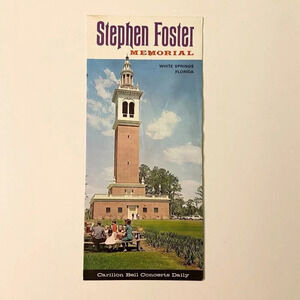 Vintage Stephen Foster Memorial White Springs Florida Brochure Pamphlet Souvenir